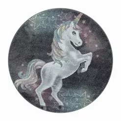 Teeny Unicorn Grå – Rund Barnmatta