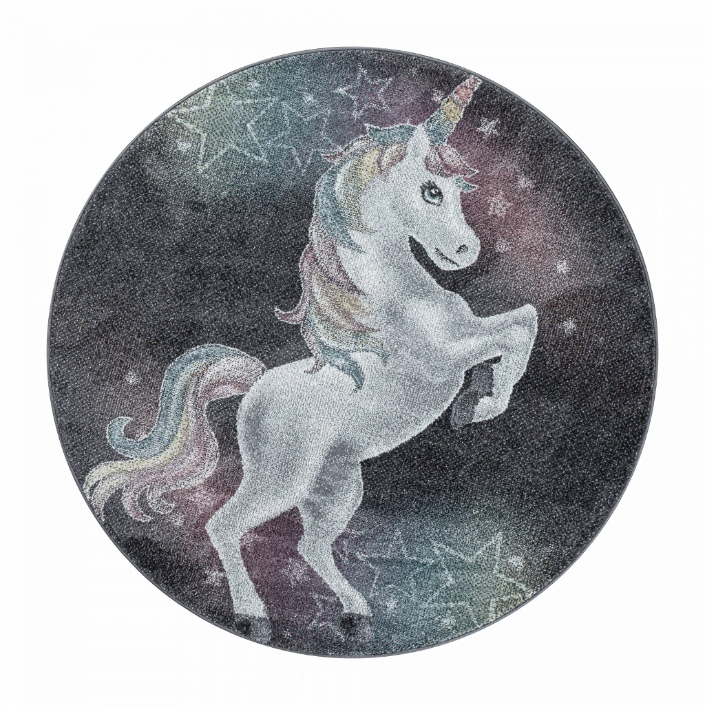 Teeny Unicorn Grå – Rund Barnmatta